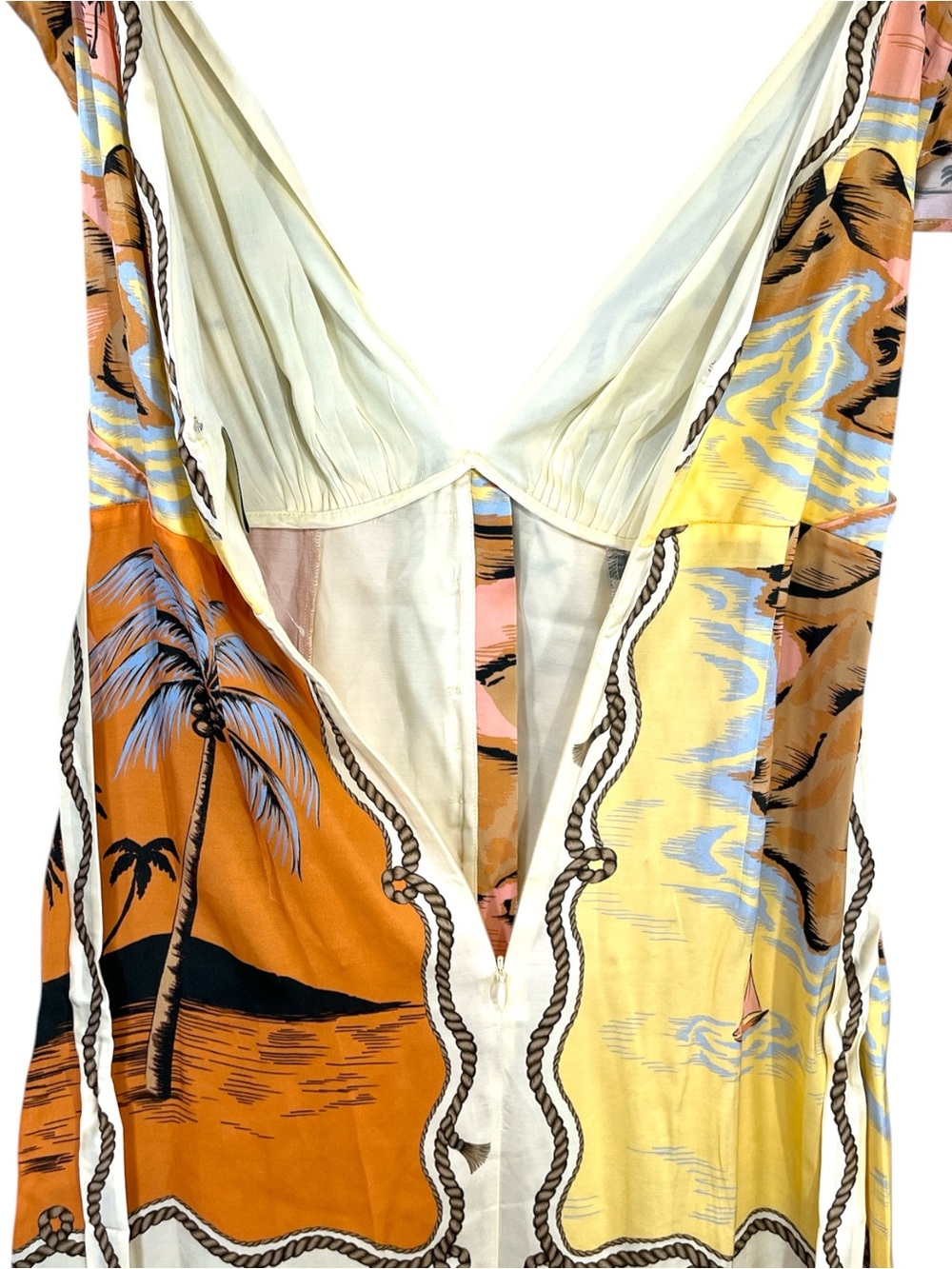 NWT Farm Rio Multicolor Rio Souvenir Scarves Satin Midi Dress Size Small - Picture 15 of 15